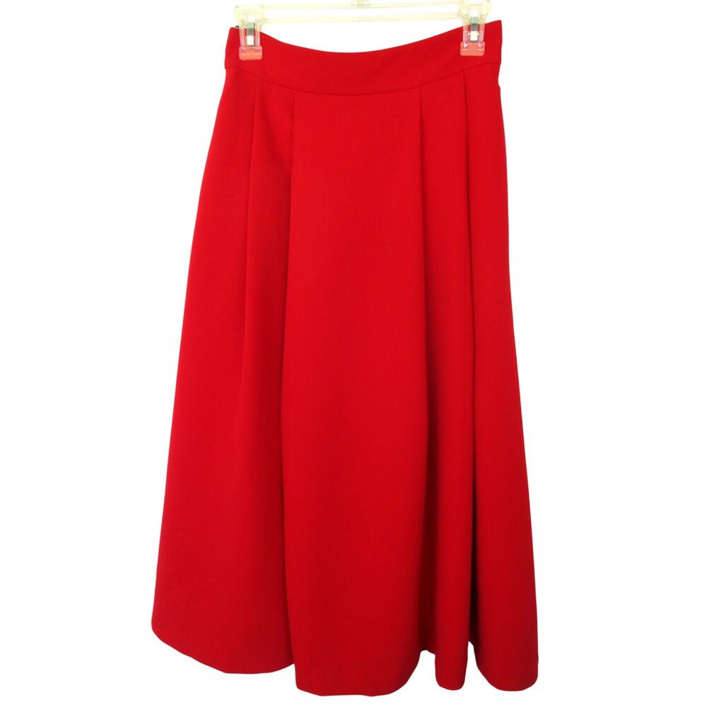 New ZARA Women's Pleated Voluminous Botton Midi Skirt Size 6 Red